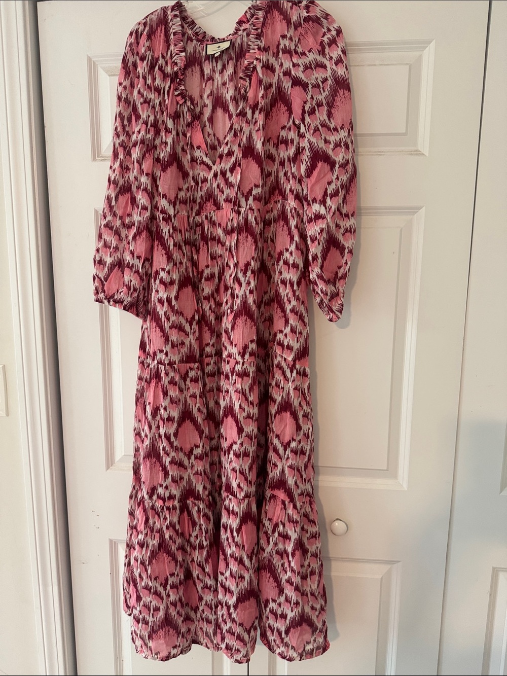 Tuckernuck Pink Patterned Tiered Midi Dress